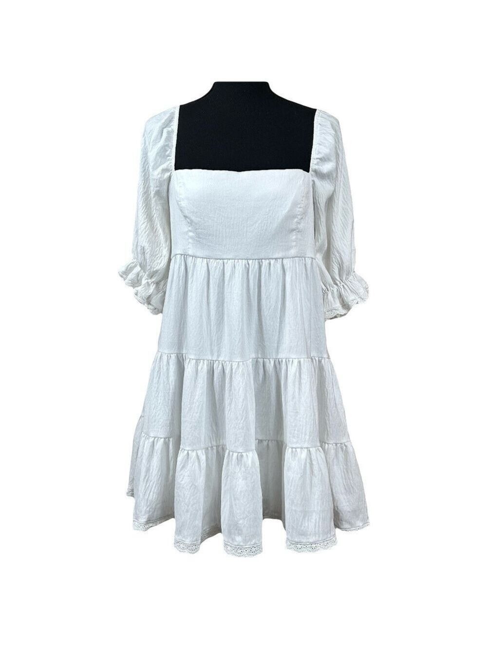 Altar'd State White Puff Sleeve Tiered Open Back Tie Dress Size XL